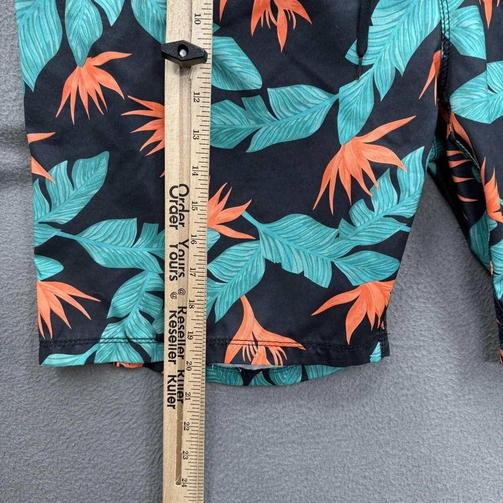 Hurley Board Shorts‎ Mens 36 Black Tropical Floral Swim Trunks Quick Dry UnLined